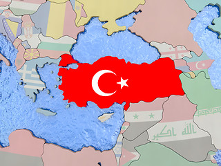 Image showing Turkey with flag on globe