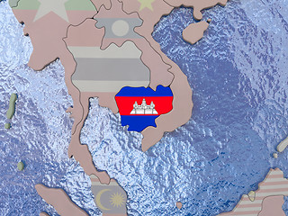 Image showing Cambodia with flag on globe