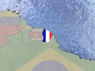 Image showing French Guiana with flag on globe
