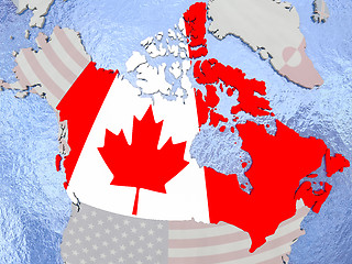 Image showing Canada with flag on globe