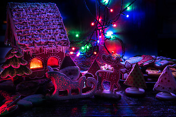 Image showing Gingerbread house with lights