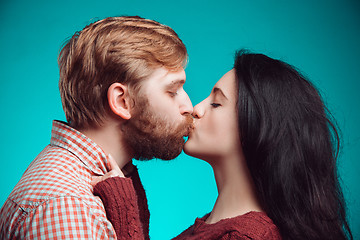 Image showing Young man and woman kissing