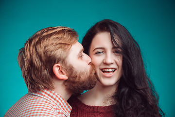 Image showing Young man and woman kissing