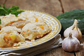 Image showing Thick noodles and vegetables