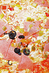 Image showing Ham pizza closeup