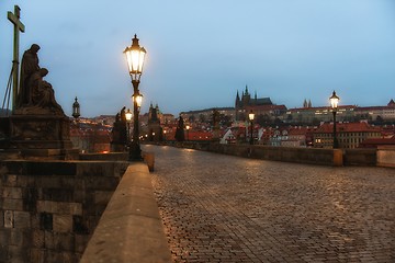 Image showing Charles Bridge in Prague at dawn Czech Republic