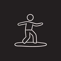 Image showing Male surfer riding on surfboard sketch icon.