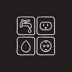 Image showing Utilities signs electricity and water sketch icon.