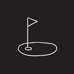 Image showing Golf hole with flag sketch icon.