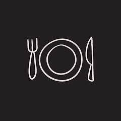 Image showing Plate with cutlery sketch icon.