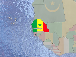 Image showing Senegal with flag on globe