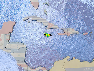 Image showing Jamaica with flag on globe