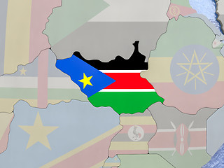 Image showing South Sudan with flag on globe