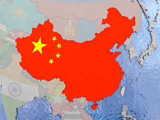 Image showing China with flag on globe