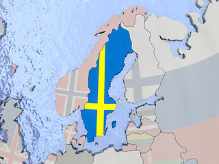 Image showing Sweden with flag on globe