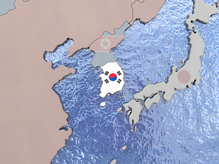 Image showing South Korea with flag on globe