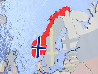 Image showing Norway with flag on globe