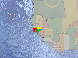 Image showing Guinea-Bissau with flag on globe