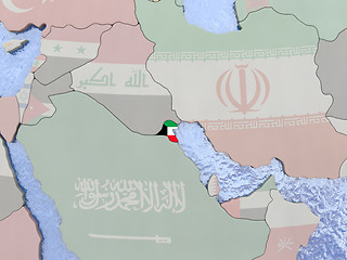 Image showing Kuwait with flag on globe