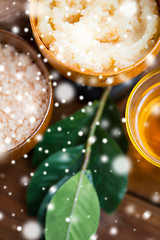 Image showing close up of body scrub in wooden bowl