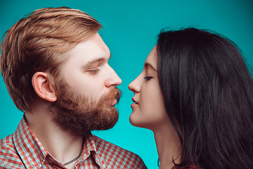 Image showing Young man and woman kissing