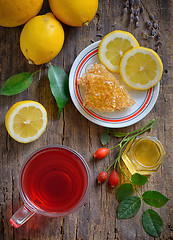 Image showing Tea with lemon and honey 