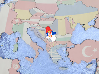 Image showing Serbia with flag on globe