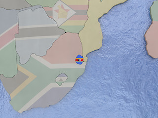 Image showing Swaziland with flag on globe