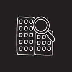 Image showing Condominium and magnifying glass sketch icon.