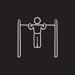 Image showing Gymnast exercising on bar sketch icon.