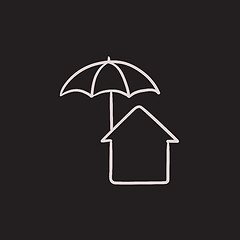 Image showing House under umbrella sketch icon.