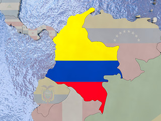 Image showing Colombia with flag on globe