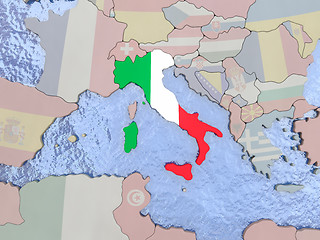 Image showing Italy with flag on globe