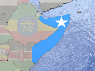 Image showing Somalia with flag on globe