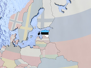 Image showing Estonia with flag on globe