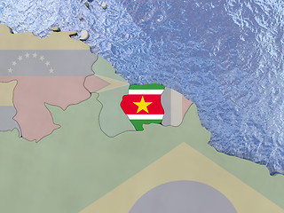 Image showing Suriname with flag on globe