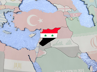 Image showing Syria with flag on globe