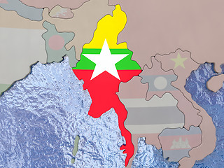 Image showing Myanmar with flag on globe
