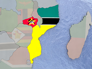 Image showing Mozambique with flag on globe