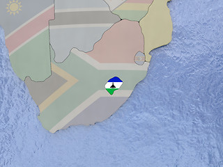 Image showing Lesotho with flag on globe