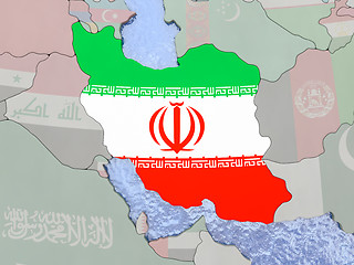 Image showing Iran with flag on globe