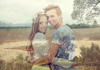 Image showing happy smiling young hippie couple outdoors