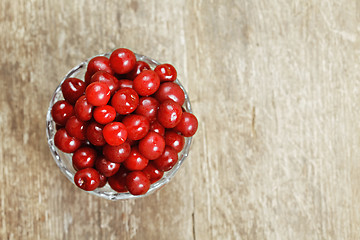 Image showing Cherry in a glass bowl above view