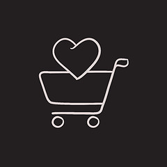 Image showing Shopping cart with heart sketch icon.