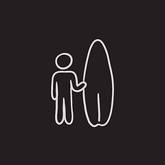 Image showing Man with surfboard sketch icon.