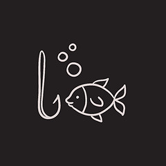 Image showing Fish with hook sketch icon.