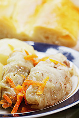 Image showing Cabbage rolls and bread closeup