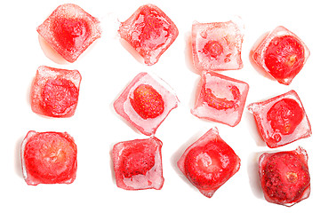Image showing Rows of strawberries in ice