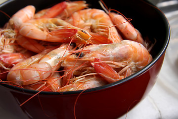 Image showing Whole cooked prawns