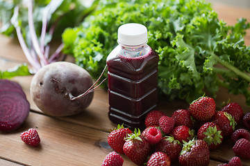 Image showing bottle with beetroot juice, fruits and vegetables